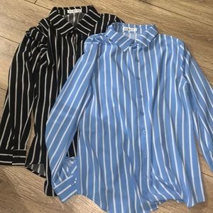 2 long sleeve black and blue striped button ups! Sz large